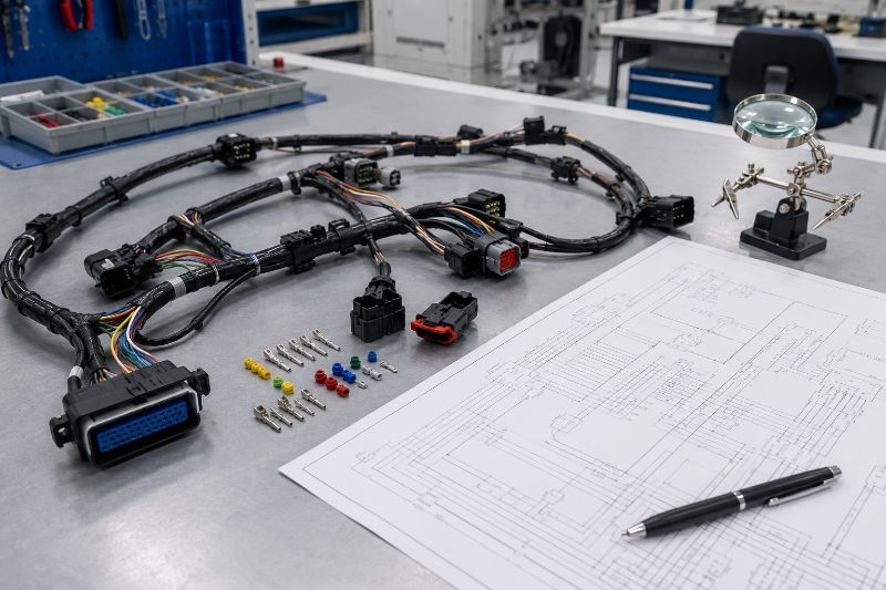 fornecedor de chicotes elétricos sob medida analisando projeto